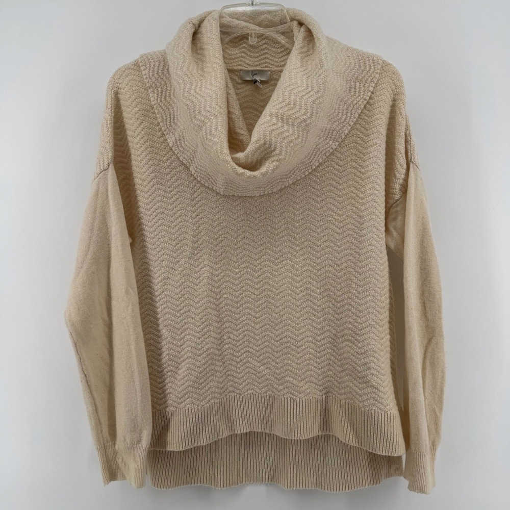 Joie Chesney Cowl Neck Cream Chevron Knit Sweater Size M Wool Cashmere Blend
